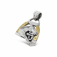 silver and gold equestrian pendant with diamonds