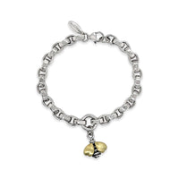 silver bracelet with gold bee charm
