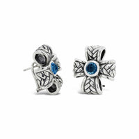 silver cross earrings blue topaz