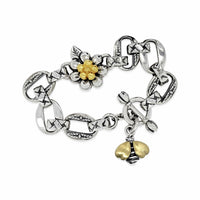 silver flower bracelet with bee