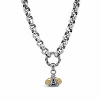 silver necklace with gold diamond bee pendant