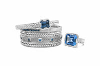 Sterling Silver Princess Cut Blue Topaz Herringbone Bracelet | Trenza Noble Cuff