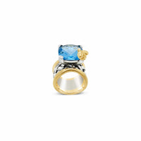 square stone ring with gold bee